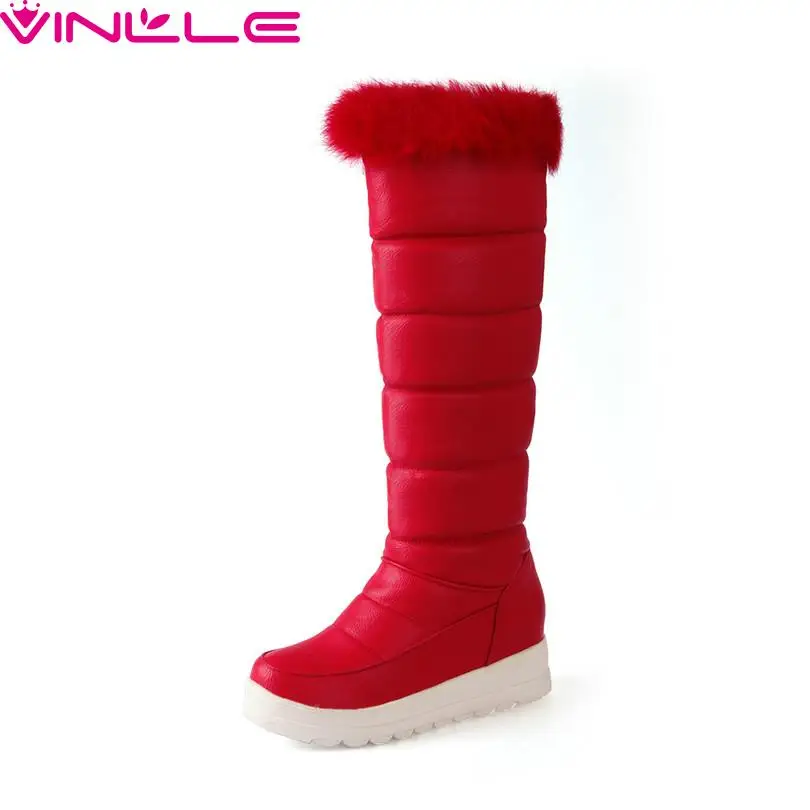 

VINLLE Women Boots Comfortable Snow Boots For Round Toe Slip On Platform Rabbit Hair Keep Warm Knee-High Boots Winter Shoes