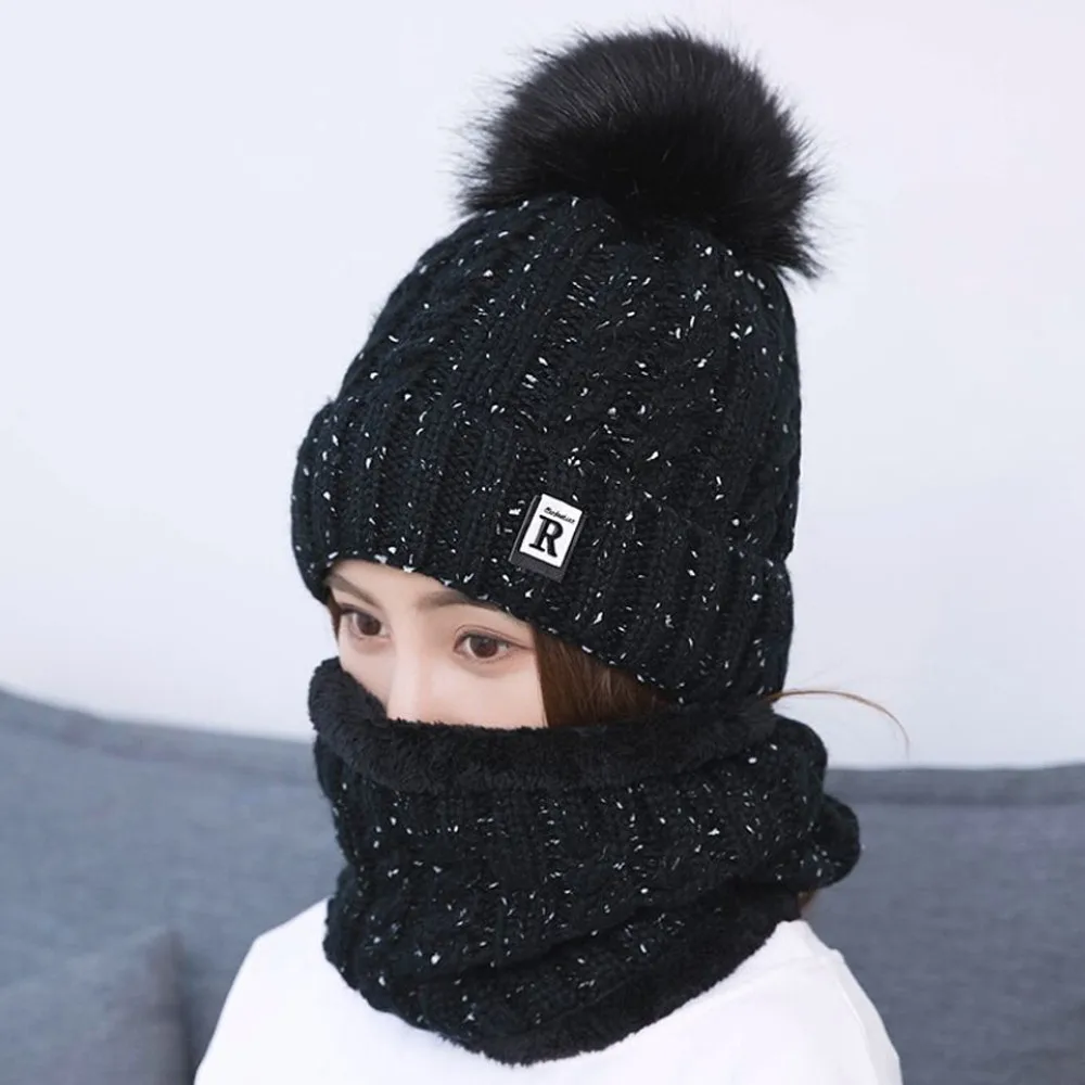 Для Женщин Зимняя шапка+ шарф комплект вязаный Venonat Beanie Теплые удобные дамы обувь для девочек шапки шарфы мягкие и модные идеальный подарок