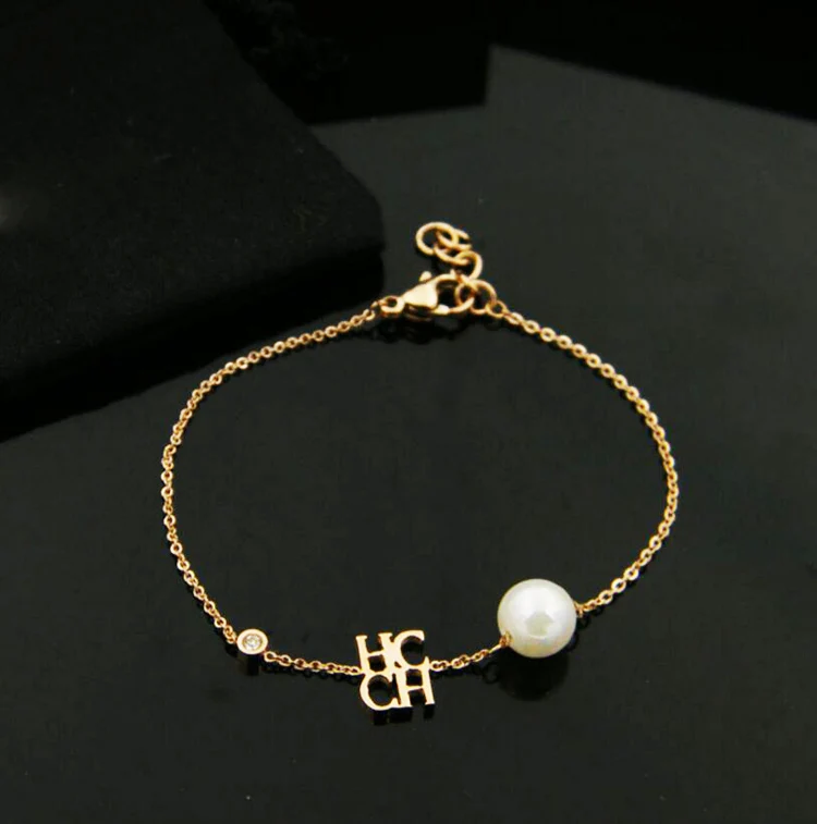 OL стиль, модный очаровательный браслет с цепью, браслеты высокого качества, изящные буквы CH, жемчужный браслет для женщин