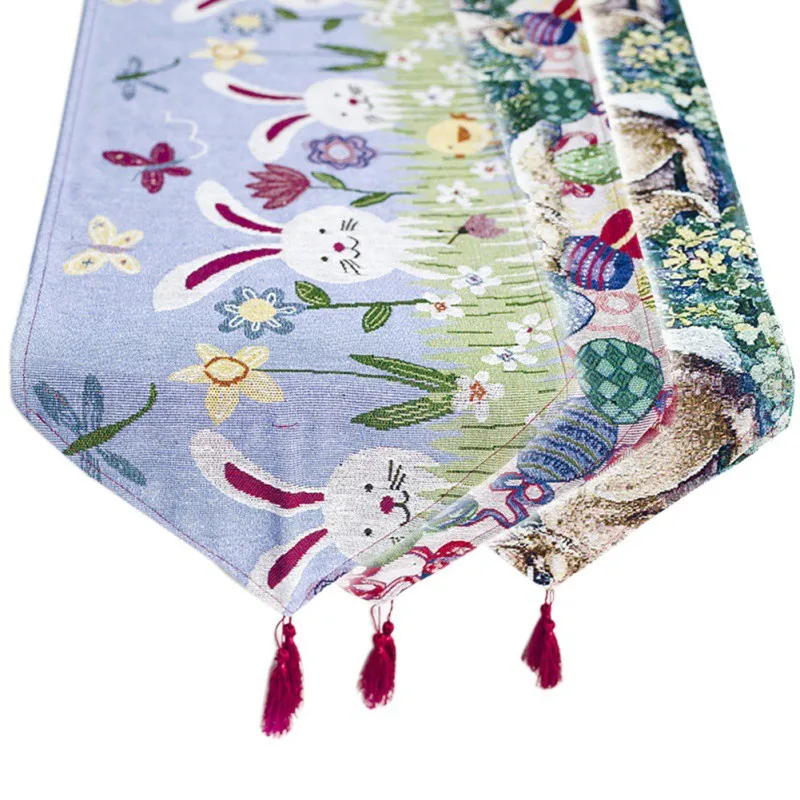 2M Easter Painted Tablecloth Egg Rabbit Pattern Table Runner Placemat Kitchen Easter Day Festival Party Table Banner Decor