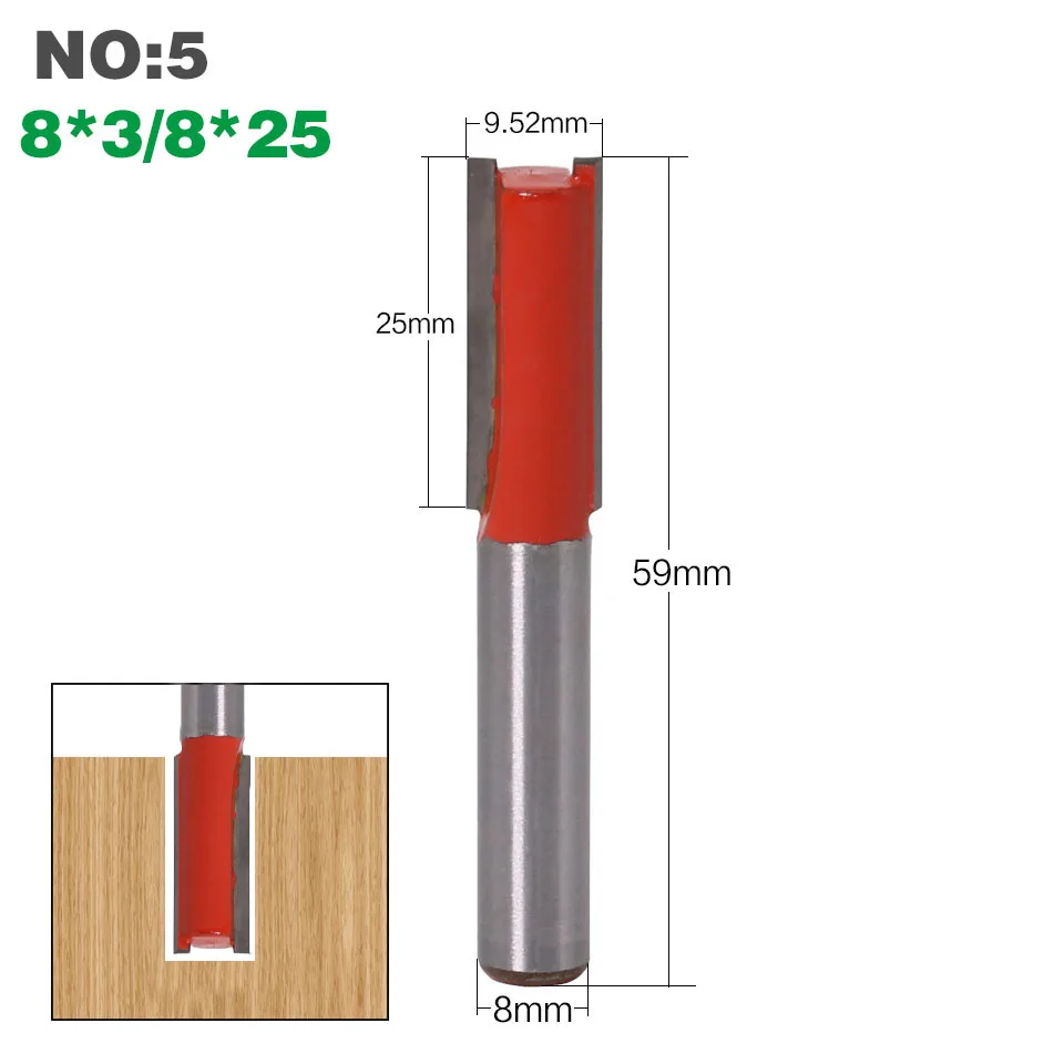 1 шт. 8 мм хвостовик 2 Флейта прямой бит Деревообрабатывающие инструменты фреза для дерева карбида вольфрама Концевая фреза - Длина режущей кромки: NO5