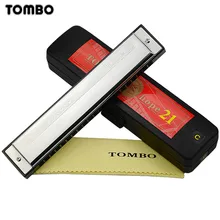 Tombo Hope 21 Tremolo Harmonica 21 Holes Brass Reeds Blues Harp Mouth Organ Key C Notes ABS Wood Musical Instruments Silver 6621