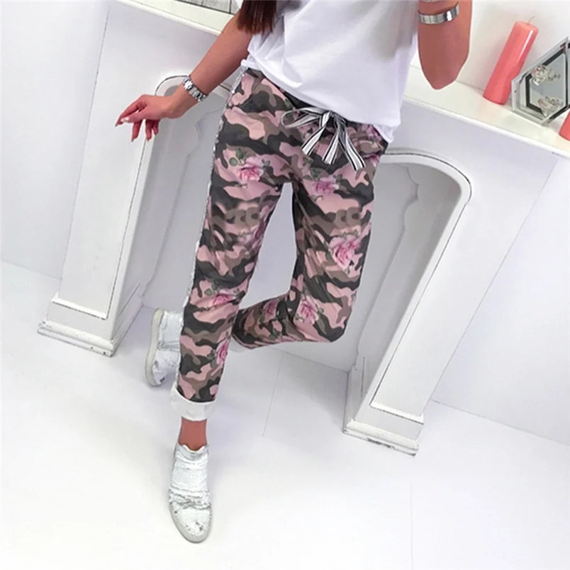Fashion Womens Pants 2018 New Arrival Comfortable Sequins Camouflage Print Bandage Patchwork Mid Waist Long Pants Trousers F#J12 (15)