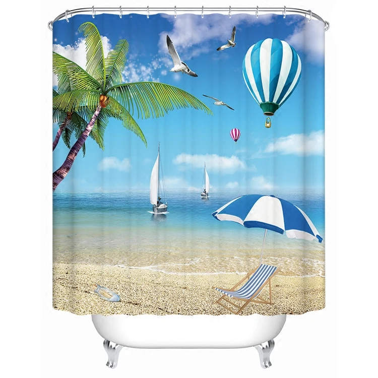 1800x1800mm Customized blue ocean bathroom shower curtain waterproof thickening mold seagull curtain partition curtain curtain-0