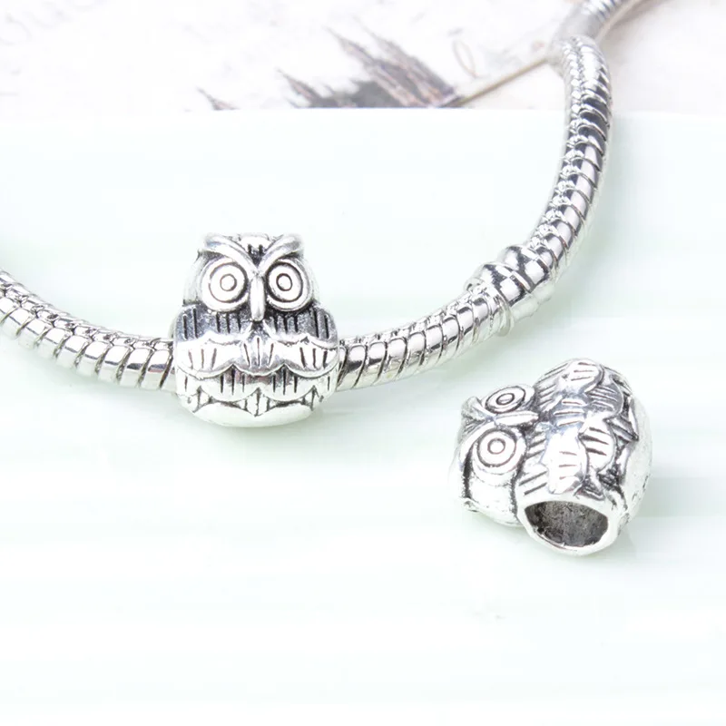 

5PCS DIY Big Hole Metal Bead Gift High Quality Silver Plated Bijoux Cute Owl Ainmal Bead For Original Pandora Bracelet Wholesale