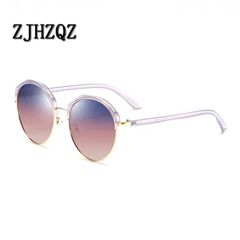 

ZJHZQZ Arrival Round Sunglasses Half Frame Retro Men women Brand Designer Fashion Colorful Sunglasses Vintage TAC Lens Glasses