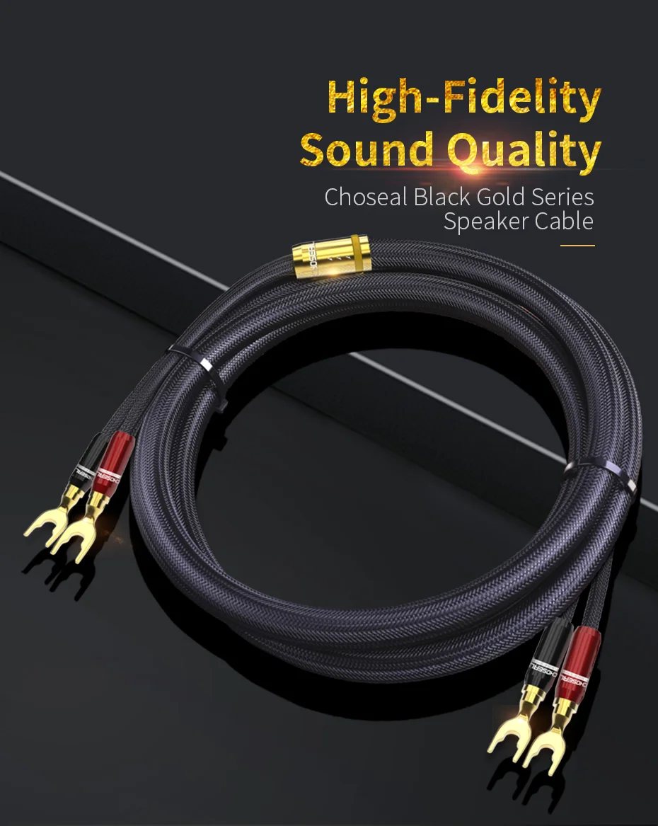 CHOSEAL HIFI Speaker Audio Cable High Fidelity OCC Speaker Wire DIY with U Shape Banana Plug 2pcs 2 (1)
