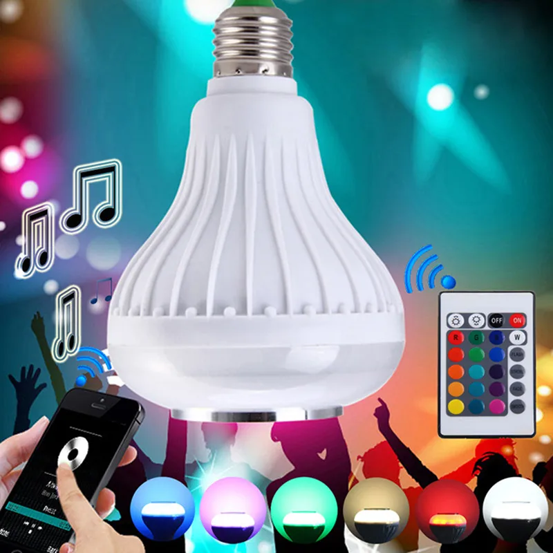 

Wireless 12W Power E27 LED rgb 16 color Bluetooth Speaker Bulb Light Lamp Music Playing E26 Christmas Birthday Party Lights