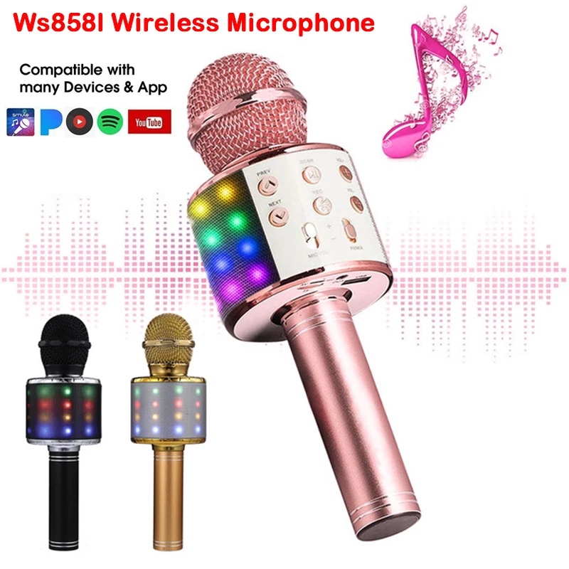 

Glowing Bluetooth Wireless Microphone Professional Condenser Karaoke Mic Radio Studio Recording Studio Singing Recorder KTV Mic