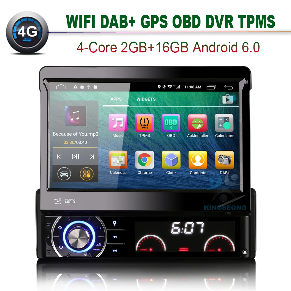 1 Din автомобильный ПК Android 6,0 одиночный Din автомобильный Радио DVD gps поддержка 4G wifi OBD TPMS DVR DTV-IN DAB+ Mirror Link 2GB ram Bluetooth