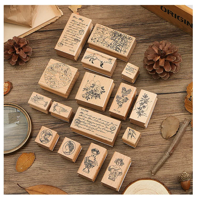 Infeel.me vintage plant statue wood stamp Decorative DIY stationery scrapbooking Retail