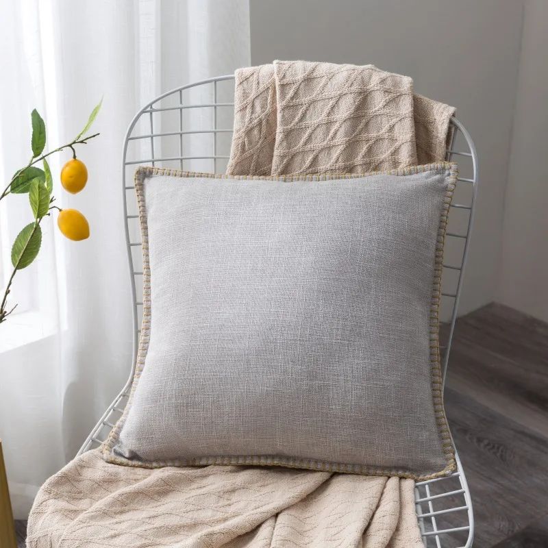 Cotton And Linen Throw Pillow Case Linen Trimmed Tailored Edges Decorative Pillowcase - Цвет: H