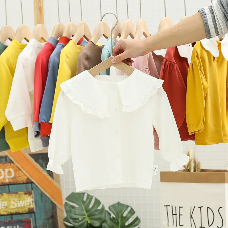 

Baby Toddler Girls Shirts Clothes Children's Clothing Spring Fall Kids Long-sleeve School White Ruffles Girls Blouses Shirt Tops