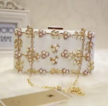 

Fashion Evening bags White Pink Crystal Handbags Day Clutches Bride wedding purse Luxury Chain shoulder bags