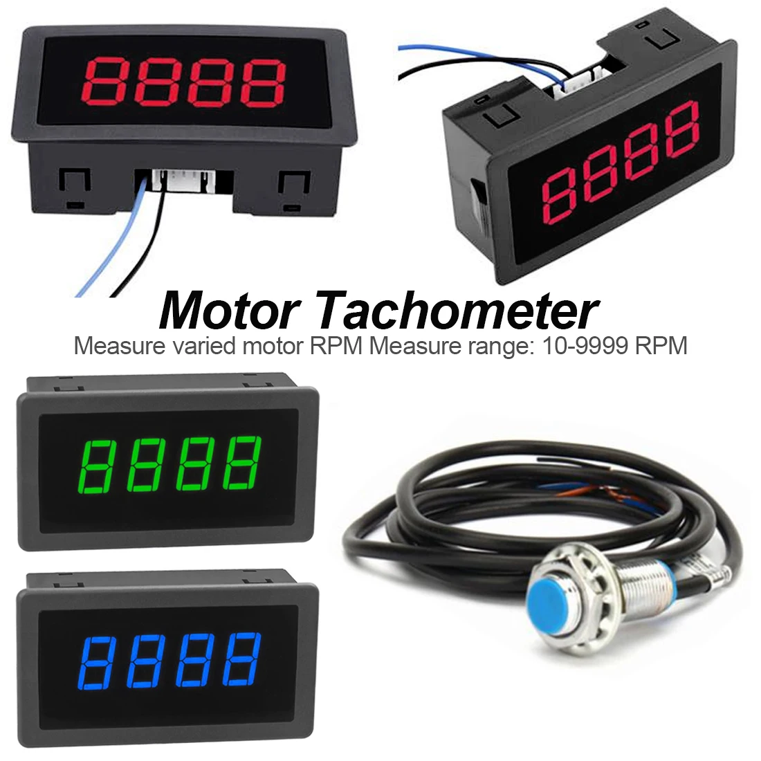 Tachymètre 4 compteur de vitesse numérique rouge/bleu LED RPM bleu capteur de commutateur de proximité Hall NPN pour la mesure du courant de tension 