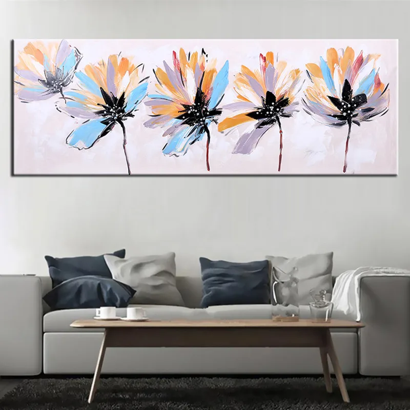 

Hand-painted Abstract Flower Oil Paintings On Canvas Modern Home Decor Wall Art Flowers Picture Large Knife Floral Painting Arts