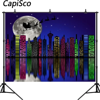 

Capisco photography backdrop city building Santa Claus cartoon Christmas background photo studio customize photobooth photocall
