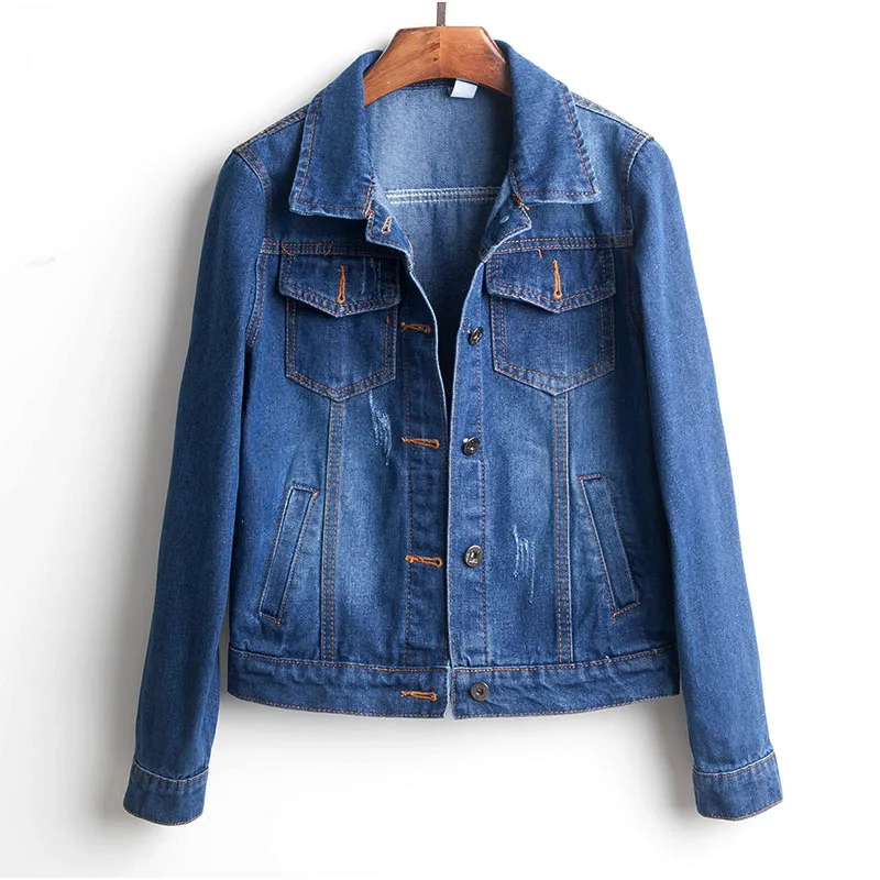 Best  Plus Size Ripped Hole Cropped Jean Jacket 4Xl 5Xl Light Blue Bomber Short Denim Jackets Jaqueta Lon