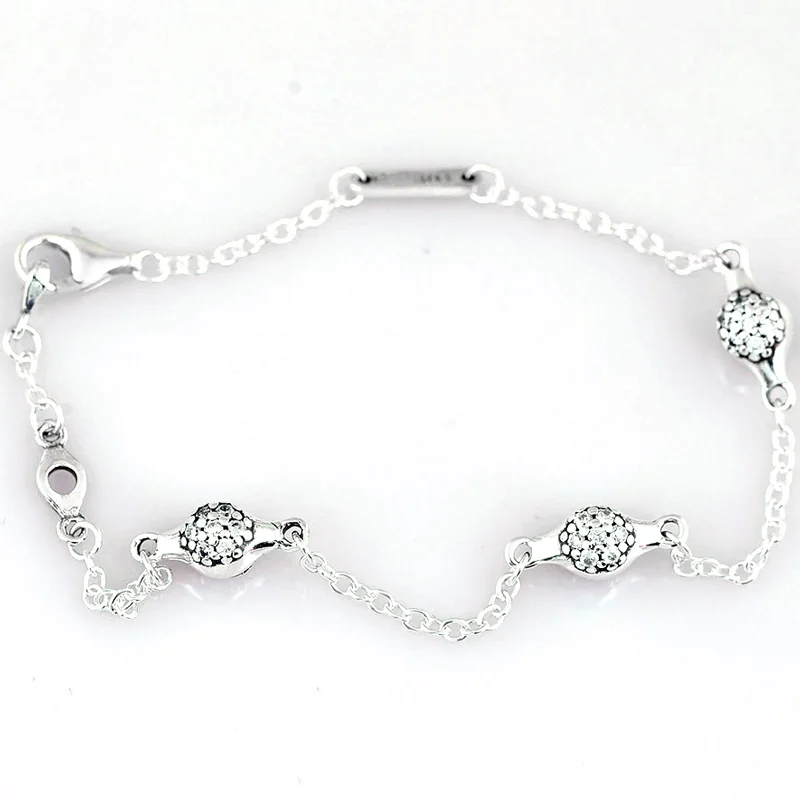 

New Modern Lovepods With Crystal Chain Link Bracelet Anklets Fit Bead Charm Diy Pandora Jewelry 925 Sterling Silver Bangle