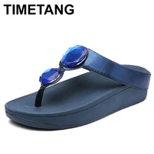 Timetangвьетнамки; сезон лето; стразы; Танкетка; толстая подошва; пляжные женские шлепанцы; нескользящая обувь на платформе; повседневные женские сандалии