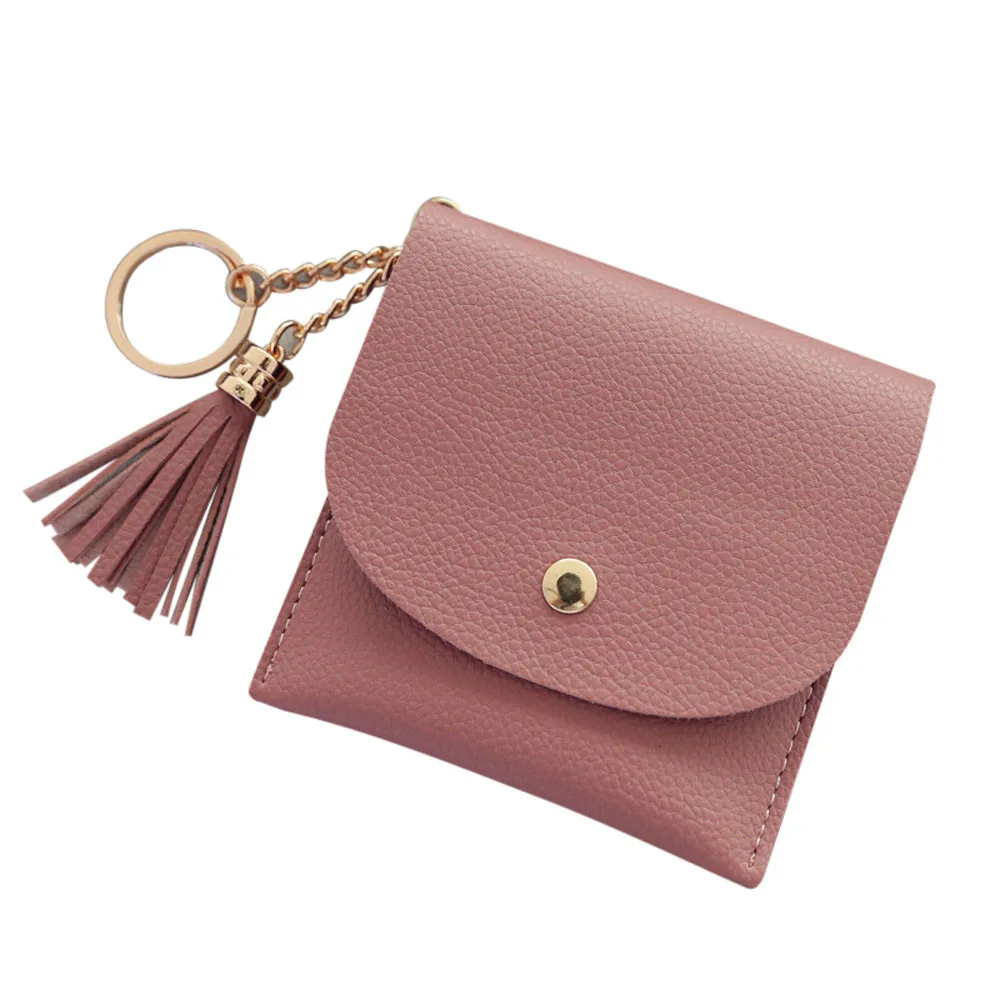 Модный женский кошелек, короткие кожаные мини-кошельки, женские повседневные ID Держатели для карточек сумки, Дамский кошелек для монет, розовый клатч, Сумка с кисточками - Цвет: Красный