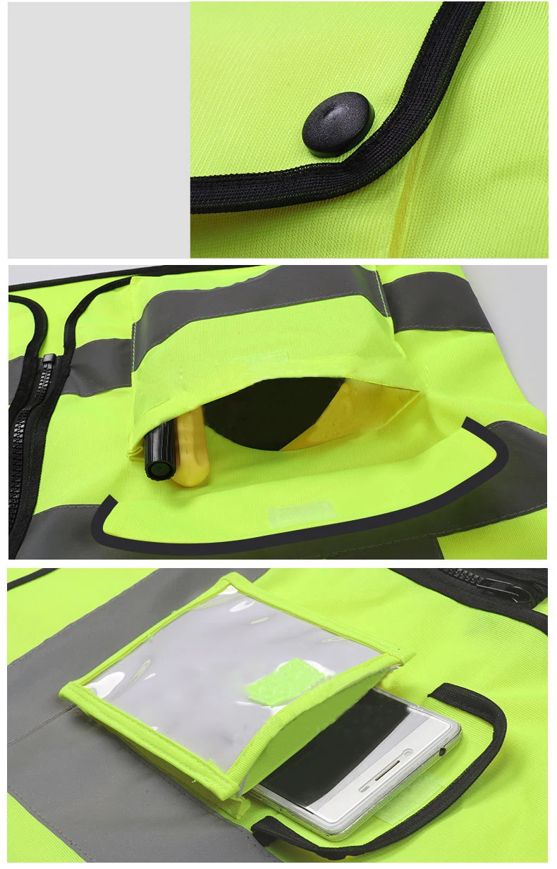 Hi-Vis жилет безопасности Светоотражающая куртка на молнии рабочий ночной жилет безопасности Топы