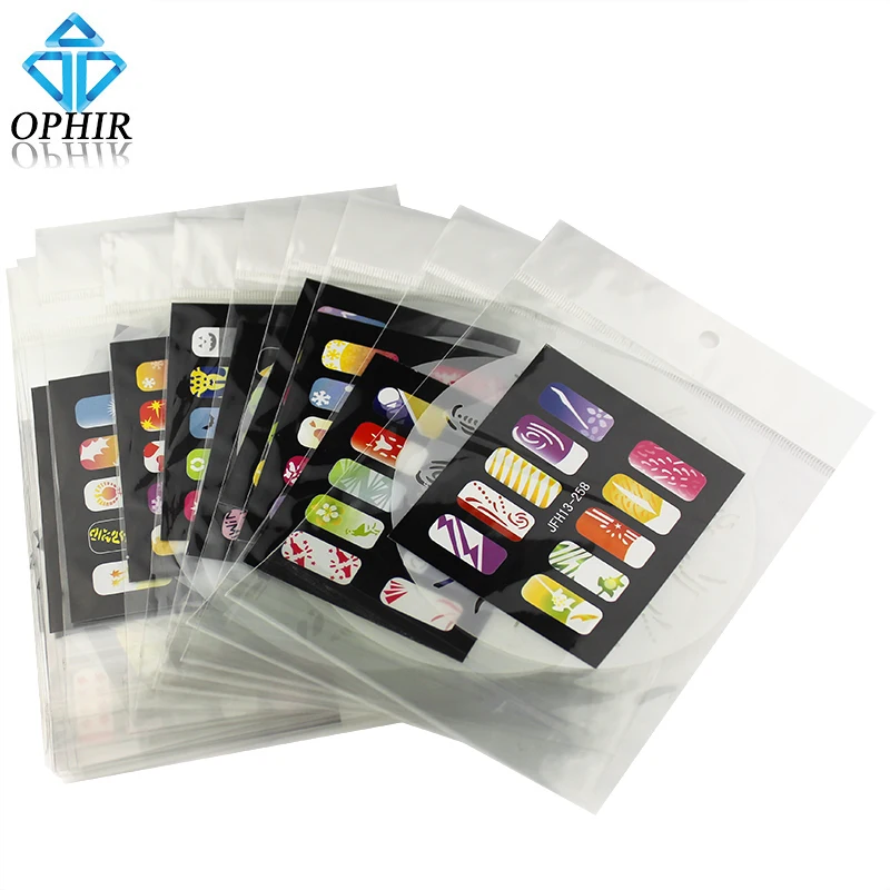 OPHIR Set12 200 дизайнов Аэрограф для дизайна ногтей трафареты 20 шаблонных листов набор кистей краски наклейки и Переводные картинки Инструменты для ногтей_ JFH12
