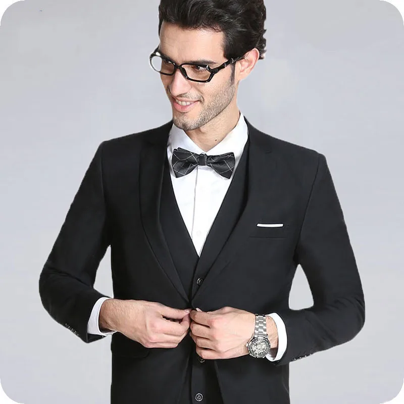 

Black Men Suit For Wedding Bridegroom Business Blazer Prom Custom Made Tuxedo Slim Fit Formal Terno Masculino Groom Wear 3Pieces