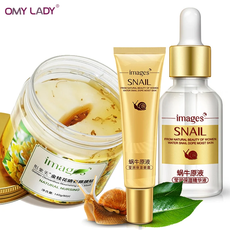 

Images snail essence facail serum eye cream osmanthus eye mask patch skin care sets nourishing moisturizing Ageless anti wrinkle