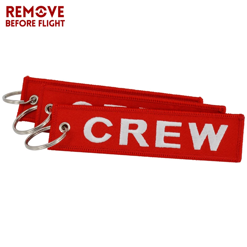 

20PCS/LOT Crew Red Embroidery Keychain Safety Luggage Label Tag Key Ring for Motorcycle Car Keychains Aviation Gifts Bijoux