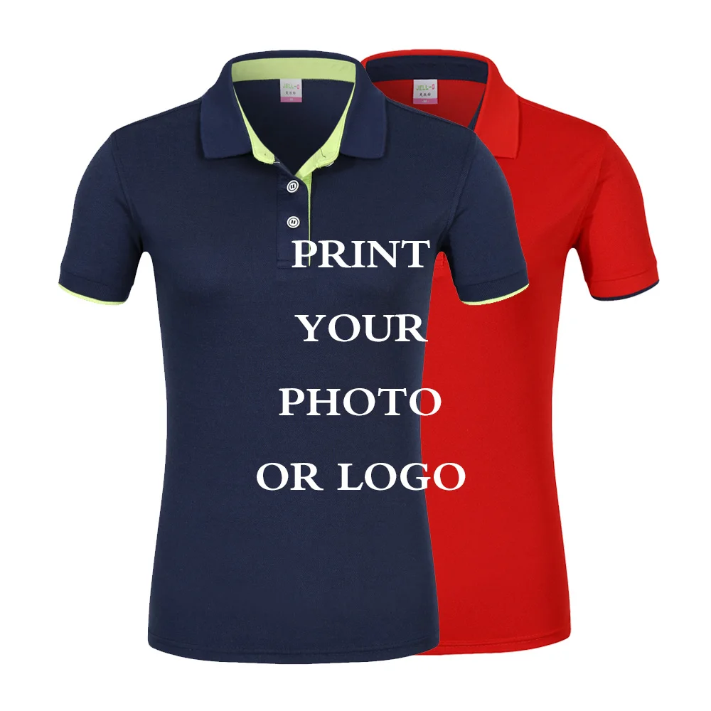 

2019 Summer Women Fashion Polo Shirt Cotton Short Sleeve New Casual Slim Top Women's Shirts Female Polos Custom Print Photo/Logo