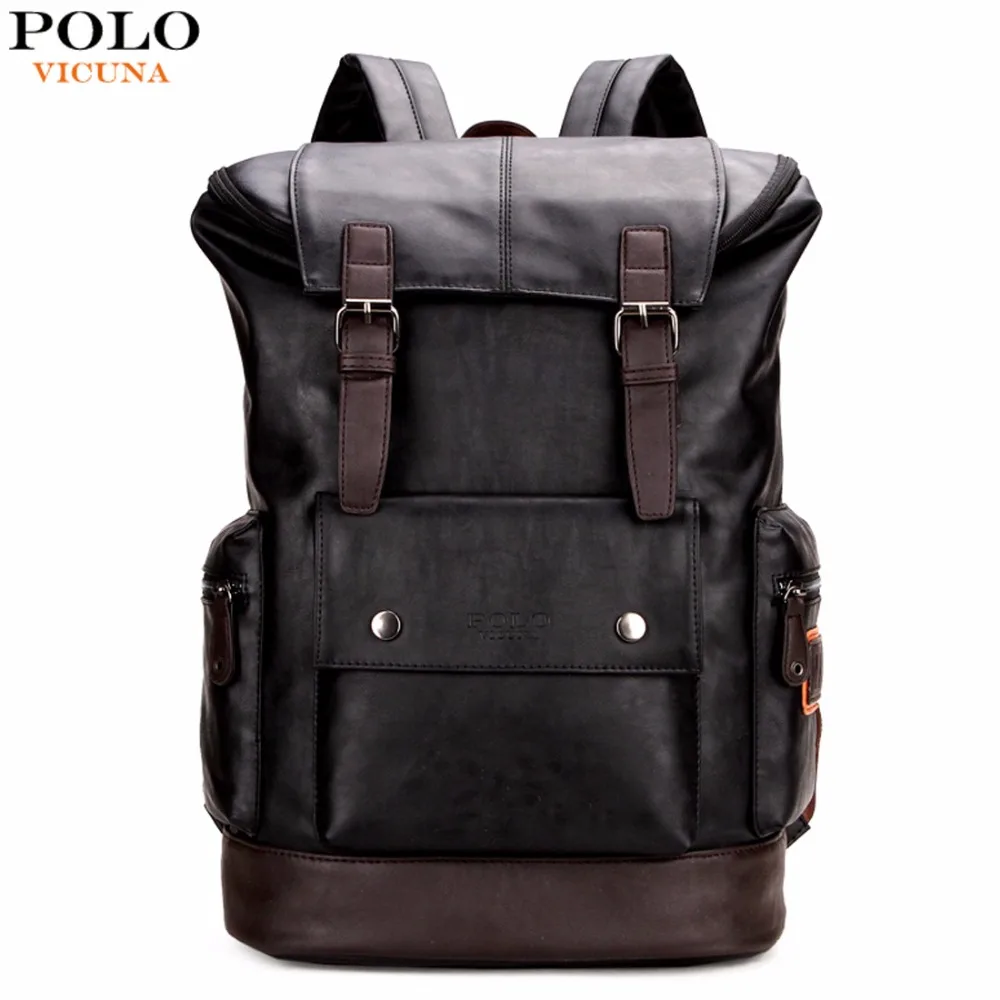 VICUNA POLO Simple Patchwork Large Capacity Mens Leather Backpack For Travel Casual Men Daypacks Leather Travle Backpack mochila