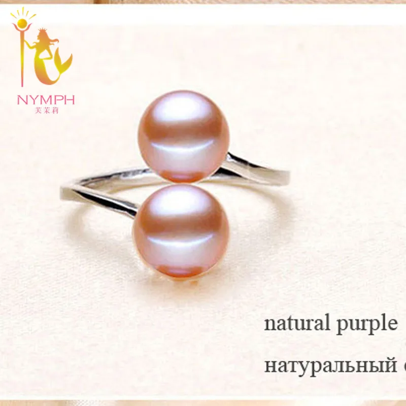 Кольца с жемчугом NYMPH, ювелирные изделия из натурального пресноводного жемчуга, двойные трендовые кольца, обручальные кольца, подарок на день рождения для девушек и женщин R028 - Цвет камня: Фиолетовый