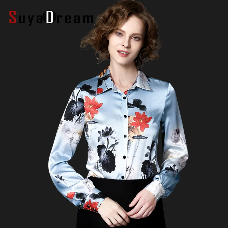 SD REAL SILK Women blouse Print Silk Satin Blouses PLUS SIZE stretch