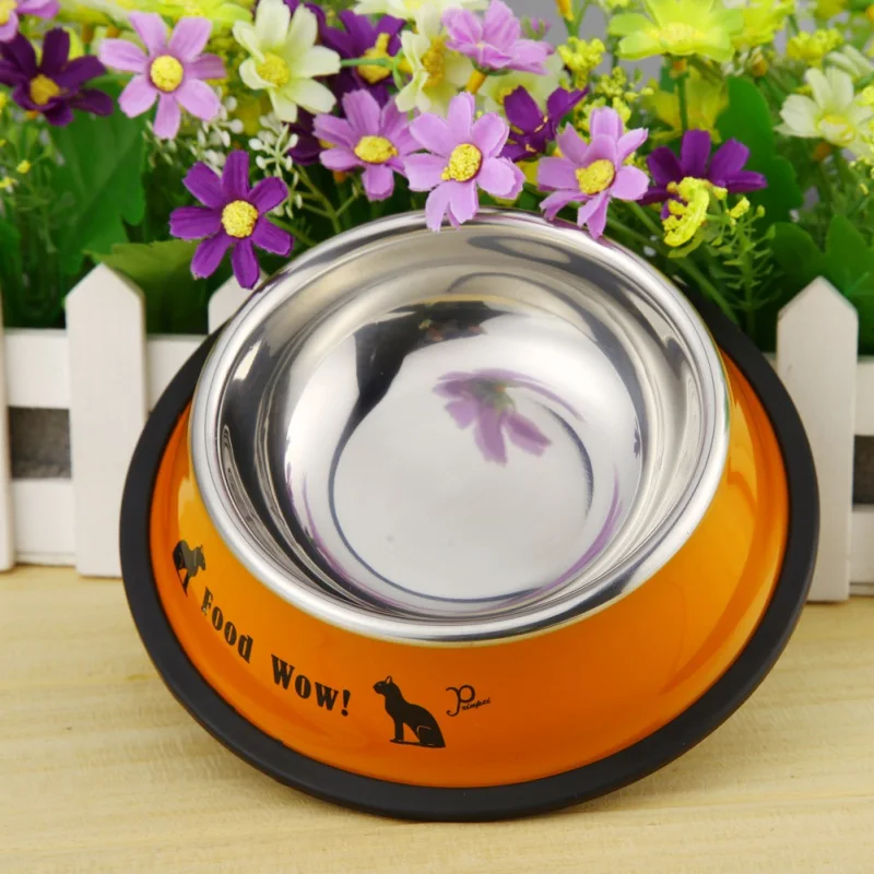 Cute Cartoon Pet Bowl Dry Food Bowls for Cats Dogs Drinking Water Fountain Pet Feeder Stainless ...