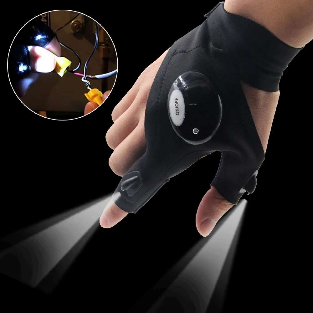 

Outdoor Fishing Magic Strap Fingerless Glove LED Flashlight Torch Cover Survival Camping Hiking Rescue Tool Left/Right Hand