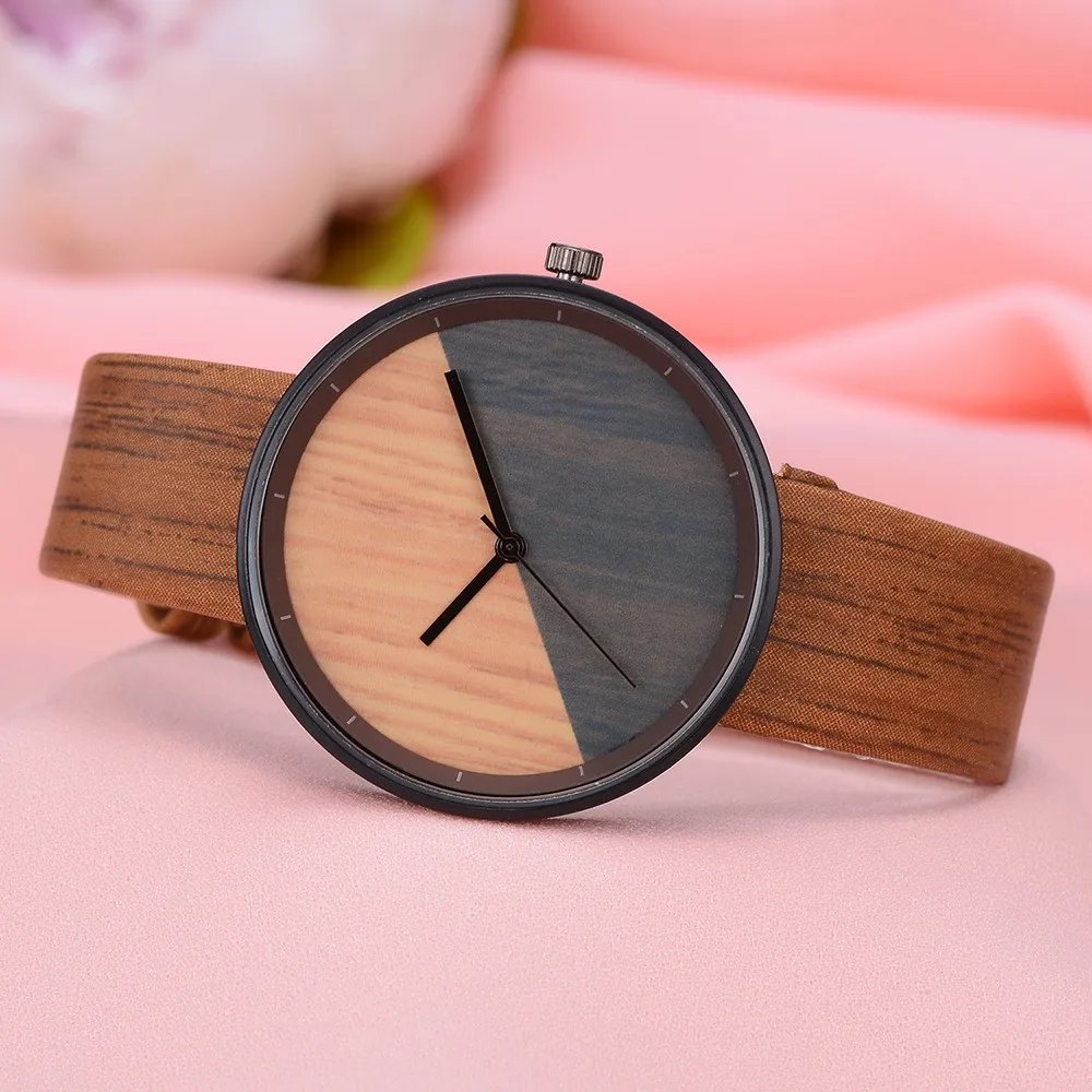 

Wooden Watch Vintage Leather Quartz Wood Color Watch Top Brand Women Wood Watch Luxury Imitation Female Simple Clock Hot &Ff