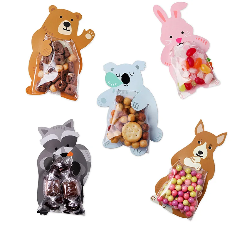 10pcs/lot Cartoon Animal Gift Bags Kaola Kangroo Card Candy Bag Wedding Party Favors Easter Party Food Packaging Plastic Bags 7