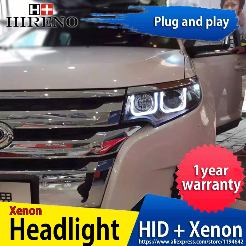 Best Price Hireno Headlamp for 2011-2014 Ford EDGE Headlight Headlight Assembly LED DRL Angel Lens Double Beam HID Xenon 2pcs