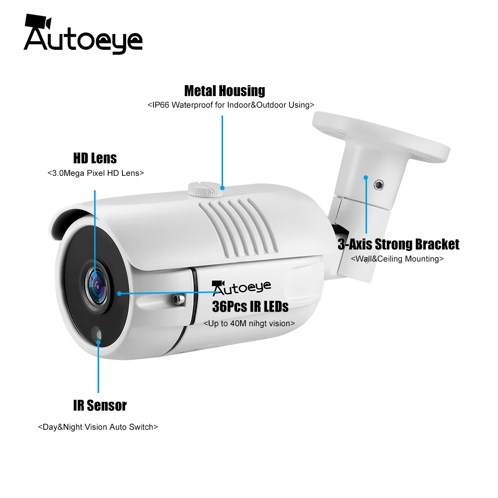  Autoeye AHD Camera 1080P Sony IMX323 2MP Video Surveillance Camera IR Night Vision 30M Outdoor Wate - 33027241900