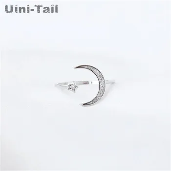 

Uini-Tail New 925 sterling silver simple stars moon open ring female Korean fashion hipster cute dynamic high quality GN281