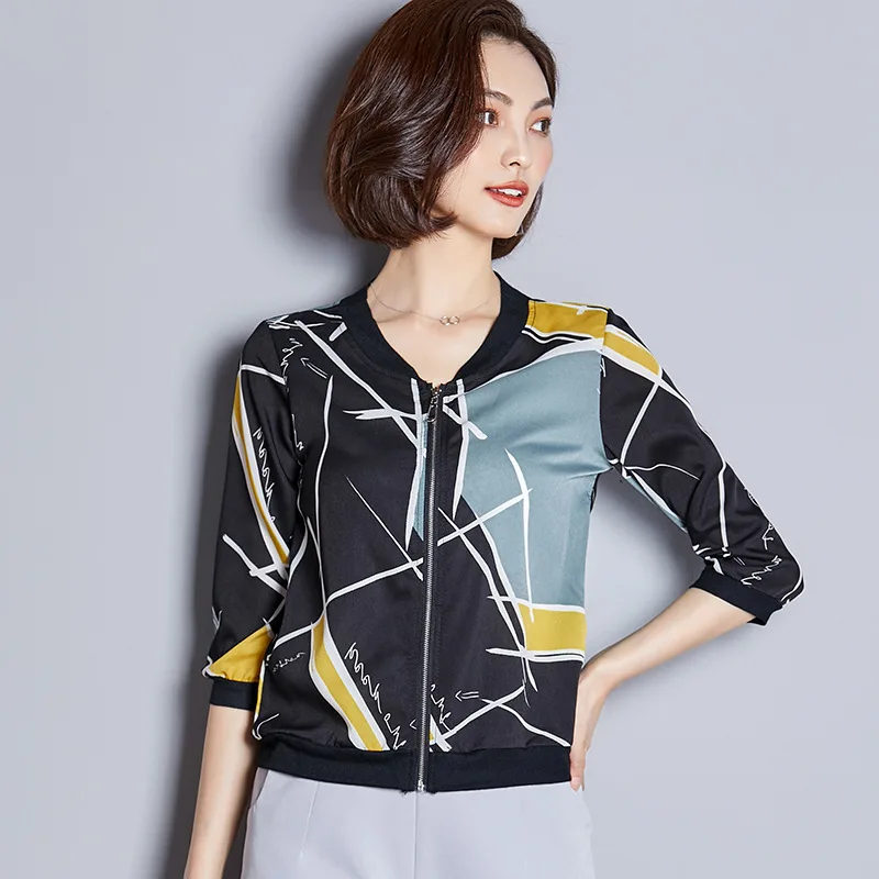 

New Style Fashion Women Zipper Loose Printed Leisure Short Type Jackets Coats