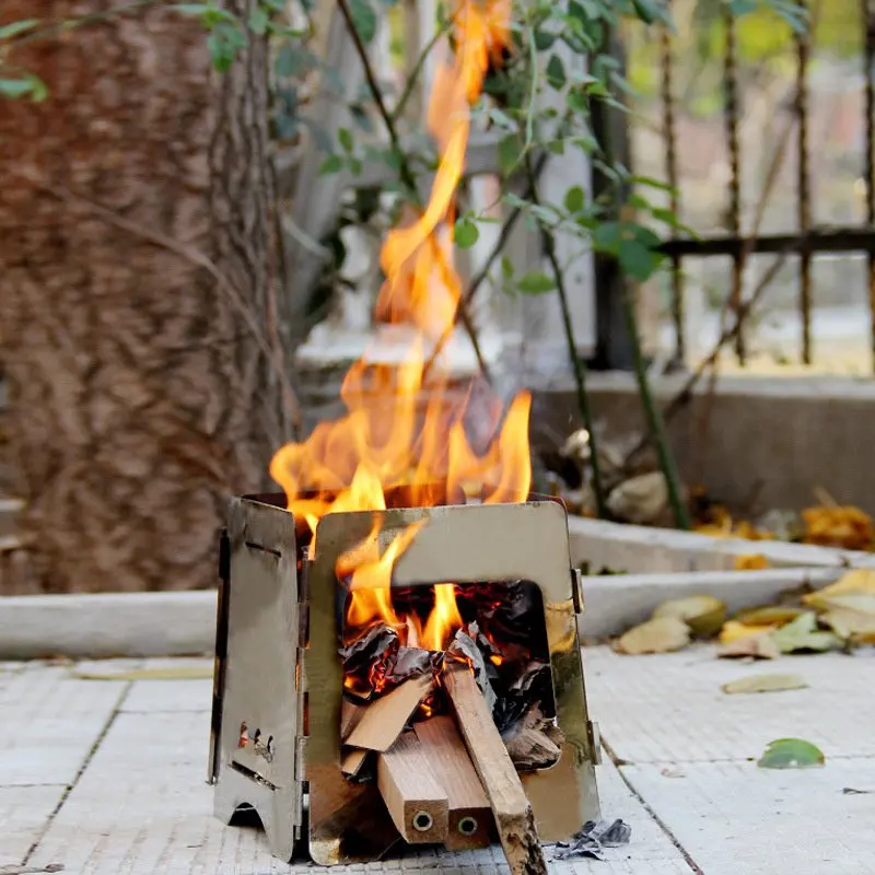

BBQ Camping Folding Stove with Alcohol Tray Ultralight Stainless Steel Pocket Stove Wood Stove Camping