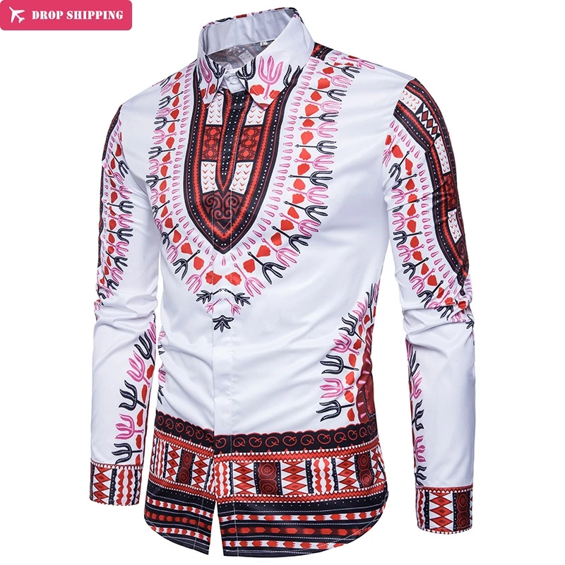 

New Men'S Long-Sleeved Dress Shirt Men'S Casual Slim Lapel Male Quality National Style Men Shirt Fashion Suit ZE0461