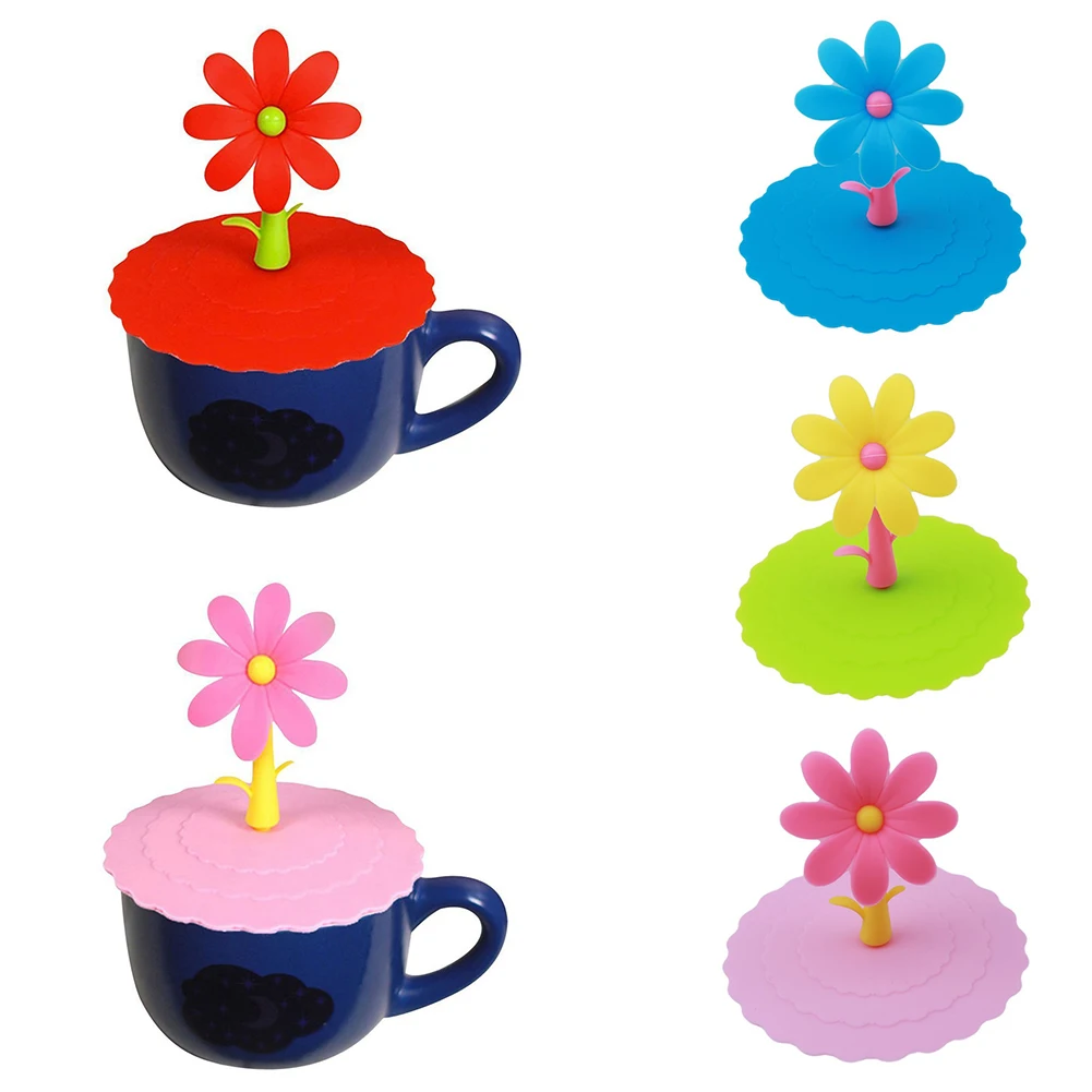 1Pc Silicone Cup Cover Cute Dustproof Reusable Silicone Cartoon Flower Mug Cup Bow Cover Lid Cap Kitchen Tool Cup Lid