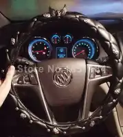 パーソナライズ翼スカルレザー車のステアリングホイールカバーレトロパンクスタイルシープスキンステアリングホイールカバー15インチ-ブラック