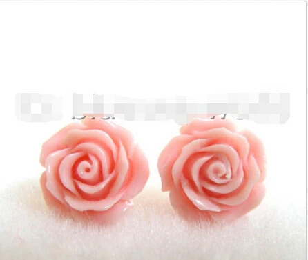 

Beutiful 13mm pink cved rose flower errings 925s b1189