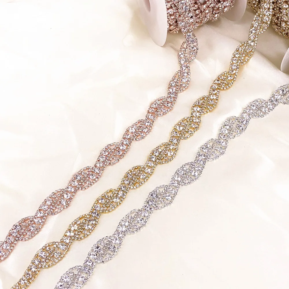 

1 Yard Silver/Gold/Rose Gold Crystal Rhinestone Trim Chain by Yard For wedding dress decorative crystal chain