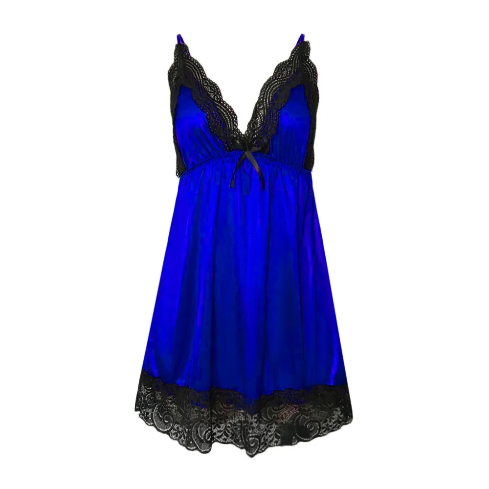 Ночное платье сексуальное женское кружевное неглиже женское сексуальное эротичное кружевное платье Babydoll Mujer с v-образным вырезом сексуальное ночное платье для сна - Цвет: Dark Blue