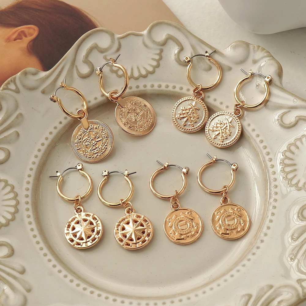 

Punk Rock Small Geometric Round Butterfly Cross Charm Hoop Dangle Earrings Metal Gold Color Fashion Jewelry Gift for Grils